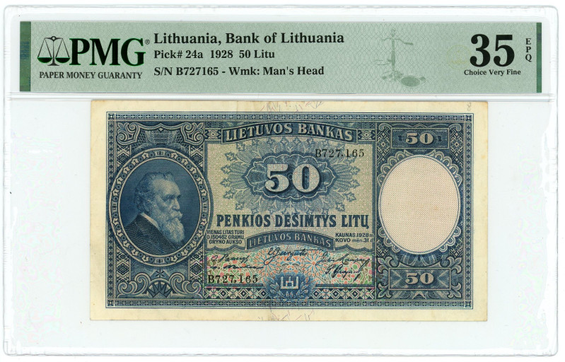 Lithuania 50 Litu 1928 PMG 35 EPQ Choice Very Fine

P# 24a, N# 226605; # B 727...