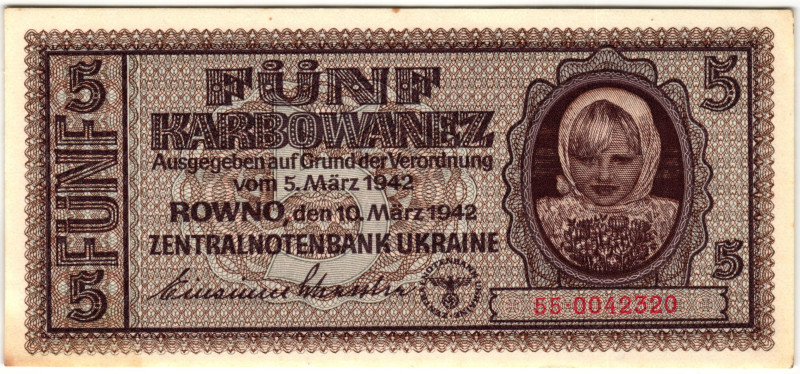 Ukraine 5 Karbowanez 1942 German Occupation WW II

P# 51, N# 207672; # 55 0042...