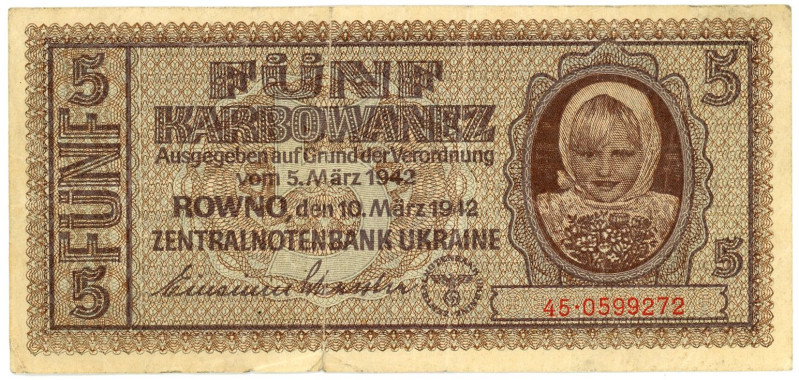 Ukraine 5 Karbowanez 1942 German Occupation WWII

P# 51, N# 207672; # 45 05992...