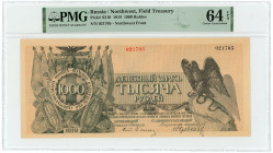 Russia - Northwest Field Treasury of the Northwest Front 1000 Roubles 1919 PMG 64 EPQ Choice Uncirculated

P# S210, N# 228652 ; # 21705