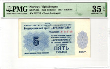 Russia - USSR Arcticugol Spitzbergen 5 Roubles 1957 PMG 35 EPQ Choice Very Fine

# 012715