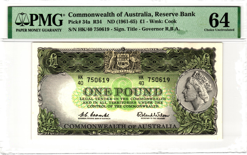 Australia 1 Pound 1961 - 1965 (ND) PMG 64 Choice Unc

P# 34a, N# 202360; # HK ...