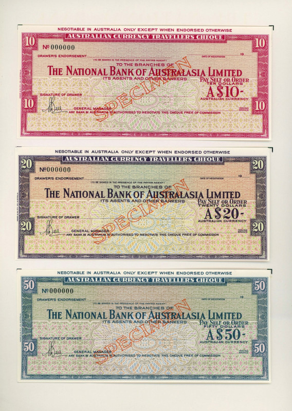 Australia National Bank of Australasia Limited Checks 10 - 20 - 50 Dollars 1972 ...