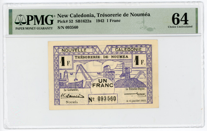 New Caledonia 1 Franc 1942 PMG 64 Choice Uncirculated

P# 52, N# 214037; # 093...