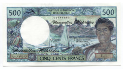 New Hebrides 500 Francs 1979 (ND)

P# 19b, N# 207297; # 1000960; UNC