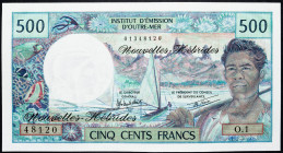 New Hebrides 500 Francs 1980

P# 19c, N# 207297; # O.1 48120; VF