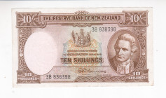 New Zealand 10 Shillings 1956 - 1960 (ND)

P# 158c, N# 204076; # 3B 838398; XF