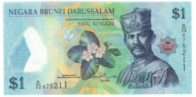 Brunei 1 Ringgit 2013

P# 35b, N# 267582; # D/32 675211; UNC
