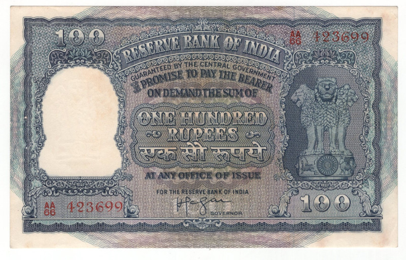 India 100 Rupees 1950 - 1957 (ND)

P# 42b, N# 254110; # AA66 423699; XF