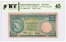 Indonesia 100 Rupiah 1957 (ND) TQG 45 Choice Extremely Fine

P# 51a, N# 234737; # 100HS 34537; XF