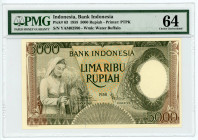 Indonesia 5000 Rupiah 1958 PMG 64 Choice Uncirculated

P# 63, # YAM02590; UNC