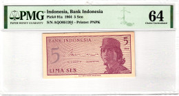 Indonesia 5 Sen 1964 PMG 64 Choice Unc

P# 91a, N# 203714; # AQO 051201