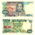 Indonesia 500 - 1000 Rupiah 1980 - 1982

P# 119, 121, AUNC-UNC
