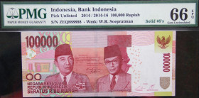 Indonesia 100000 Rupiah 2014 PMG 66 EPQ Gem Uncirculated Fancy Number

P# 153A, N# 207292; #ZEQ888888; UNC