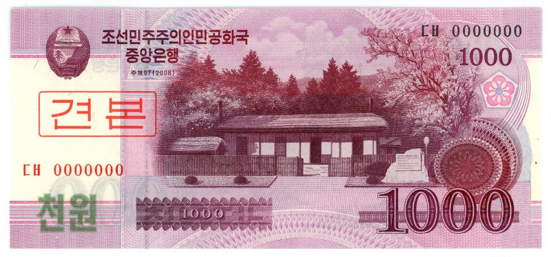 Korea North 1000 Won 2008 (2009) Specimen

P# 64s, N# 204744; # 0000000; UNC