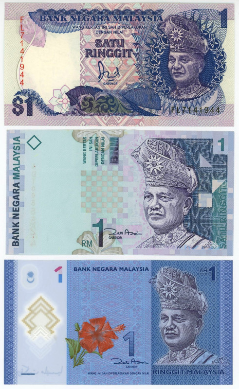 Malaysia 3 x 1 Ringgits 1986 - 2011

P# 27, 38, 51, UNC