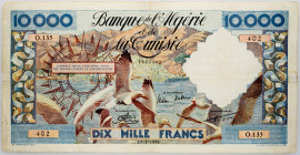 Algeria 10000 Francs 1956

P# 110, N# 242516; # O.135 402; VG-F, with pinholes, glued