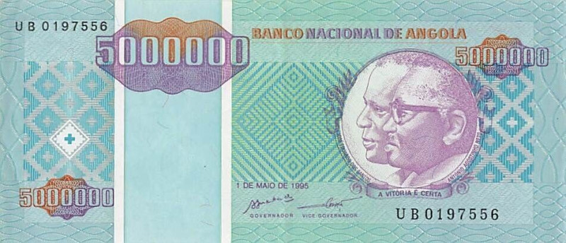 Angola 5000000 Kwanzas 1995

P# 142, N# 247754; # UB0197556; AUNC