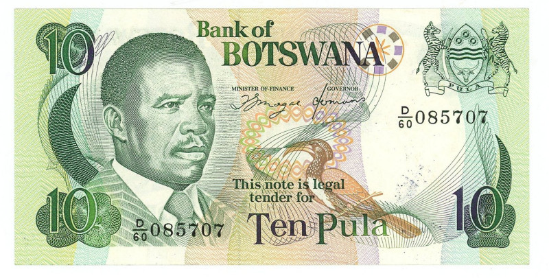 Botswana 10 Pula 1982 (ND)

P# 9d, N# 257677; # D/60 085707; AUNC