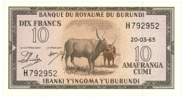 Burundi 10 Francs 1965

P# 9a, N# 201823; # H 792952; UNC