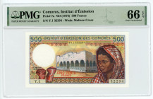 Comoros 500 Francs 1976 (ND) PMG 66 EPQ Gem Uncirculated

P# 7a, N# 258084; # Y.1 32294; UNC