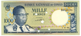 Congo Democratic Republic 1000 Francs 1964 Cancelled Note

P# 8b, N# 220639; # BA 520231; UNC