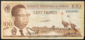 Congo 100 Francs 1961

P# 6a, N# 259293; # H559089; G