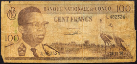 Congo 100 Francs 1961

P# 6a, N# 259293; # L482324; G