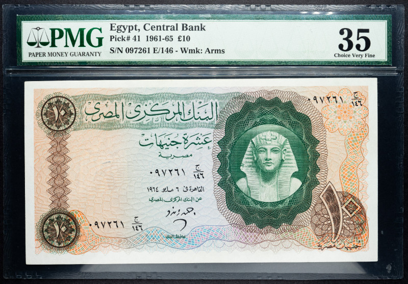 Egypt 10 Pounds 1964 PMG 35 Choice Very Fine

P# 41b, N# 208625; # J/146 09726...