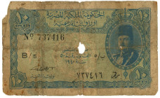 Egypt 10 Piastres 1940

P# 168a, N# 220401; # B/5 737416; VG with hole at center