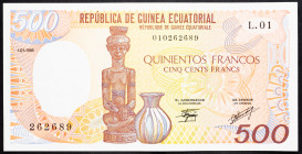 Equatorial Guinea 500 Francs 1985

P# 20, N# 213550; # L.01 262689; UNC