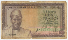 Guinea 100 Francs 1960

P# 13a, N# 241255; # Z 375801; G