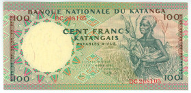 Katanga 100 Francs 1962

P# 12a, N# 201768; # DC 208105; XF