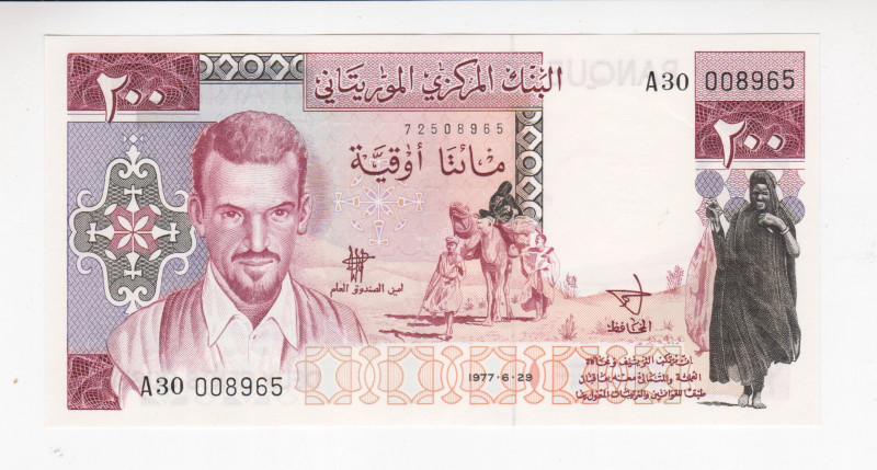 Mauritania 200 Ouguiya 1977

P# 3B, N# 248200; # A30 008965; UNC