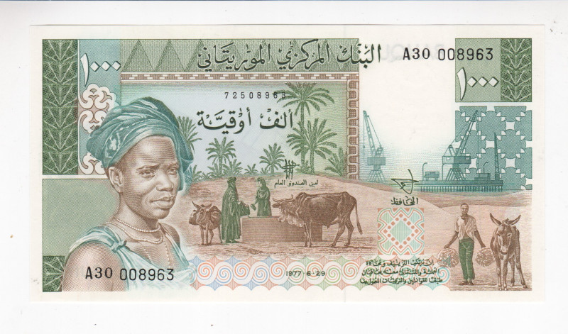 Mauritania 1000 Ouguiya 1977

P# 3C, N# 248202; # A30 008963; UNC