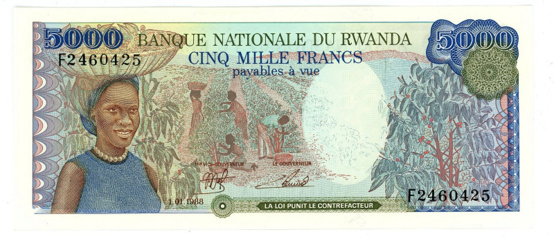 Rwanda 5000 Francs 1988

P# 22, N# 218898; # F 2460425; UNC-