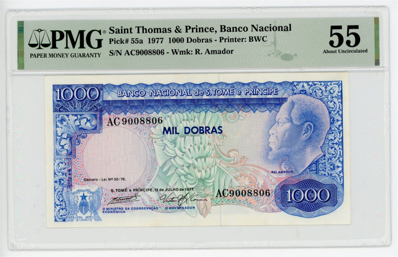 Saint Thomas & Prince 1000 Dobras 1977 PMG 55 About Uncirculated

P# 55a, N# 2...