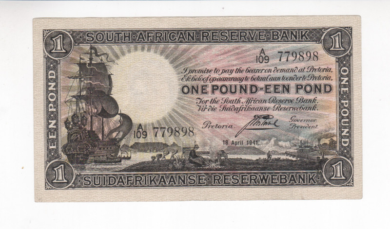 South Africa 1 Pound 1941

P# 84e, N# 210617; # A109 779898; XF