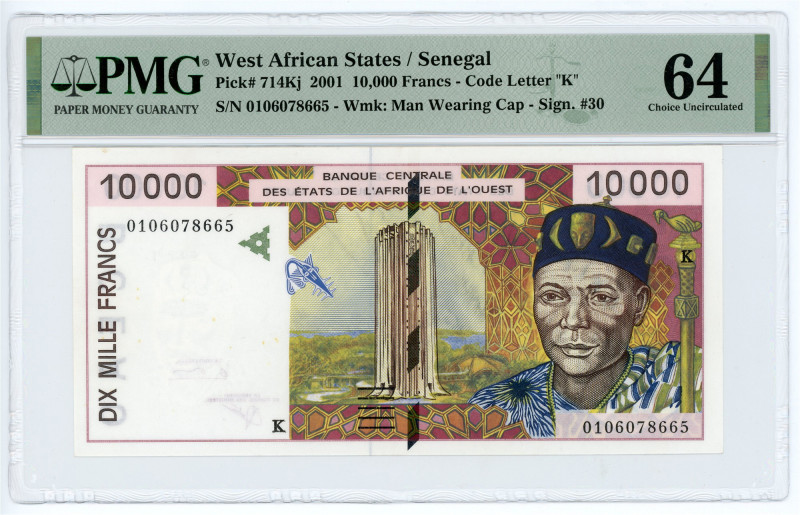 West African States Senegal 10000 Francs 2001 K PMG 64 Choice Uncirculated

P#...