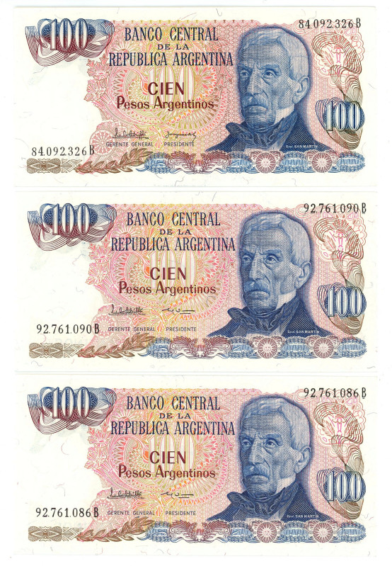 Argentina 3 x 100 Pesos Argentinos 1983 - 1985 (ND)

P# 315, N# 203789; UNC