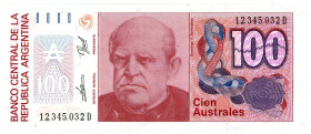 Argentina 100 Australes 1985 - 1990 (ND)

P# 327, N# 203810; # 12345 032 D; UNC