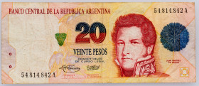 Argentina 20 Pesos 1994 - 1996 (ND)

P# 343b, N# 206648; # 54814842A; VG