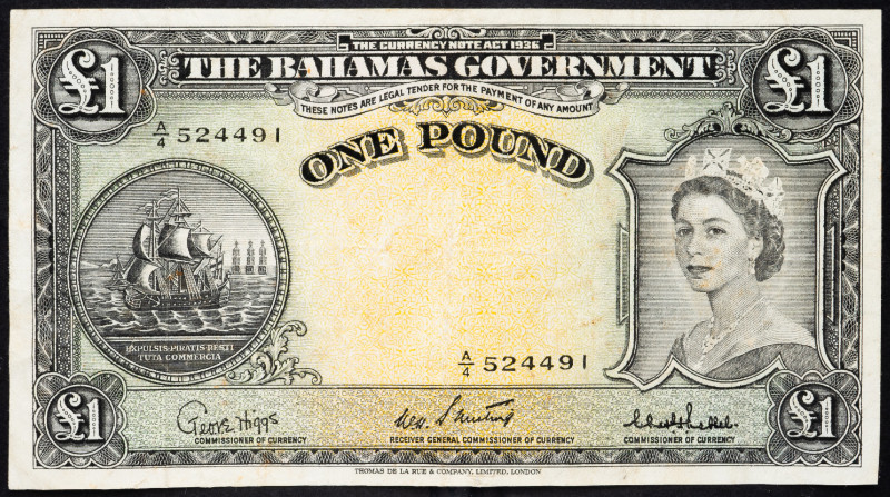 Bahamas 1 Pound 1953 (ND)

P# 15c, N# 274528; # A/4 524491; F