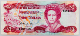 Bahamas 3 Dollars 1974 (1984) (ND)

P# 44a, N# 212768; # A681058; F