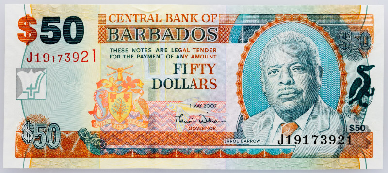 Barbados 50 Dollars 2007

P# 70a, N# 240550; # J19 173921; AUNC