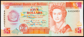 Belize 5 Dollars 1990

P# 53a, N# 224499; # AA024951; AUNC