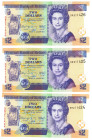 Belize 3 x 2 Dollars 2017 Consecutives Numbers

P# 66f, N# 228840; # DR 211424 - DR 211426; UNC