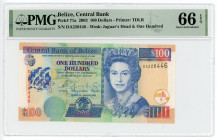 Belize 100 Dollars 2003 PMG 66 EPQ Gem Uncirculated

P# 71a, N# 240548; #DA226446; UNC
