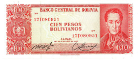 Bolivia 100 Pesos Bolivianos 1962

P# 163a, N# 212603; # 17 T 080951; UNC