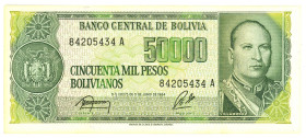 Bolivia 50 000 Pesos Bolivianos 1984

P# 170a, N# 208224; # A 84205434; UNC